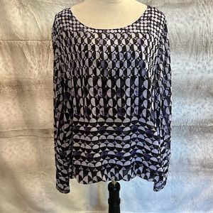 Women’s Alfani Purple & Black Retro Watercolor Top, NWT, XL
